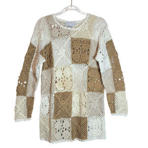 STYLE New York Crochet Tunic Sweater Long Sleeve Boho Casual Beige S Summer